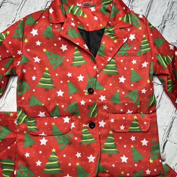 Boys 3-piece Ugly Christmas Suit Jacket Pants Tie Red Trees Small Halloween READ - Picture 2 of 10